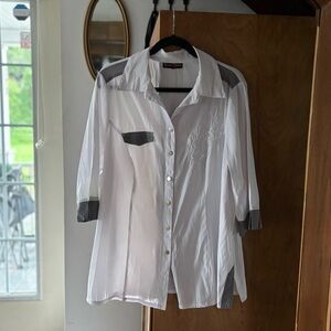Claire France White Embellished Button Down Blouse Size 1X